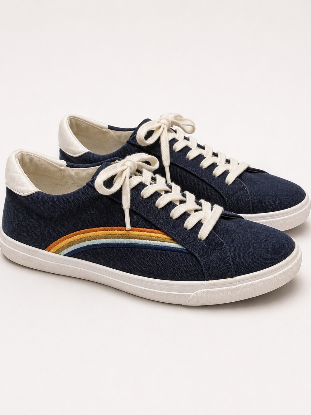Madewell Navy Canvas Sneakers with Rainbow Stripe